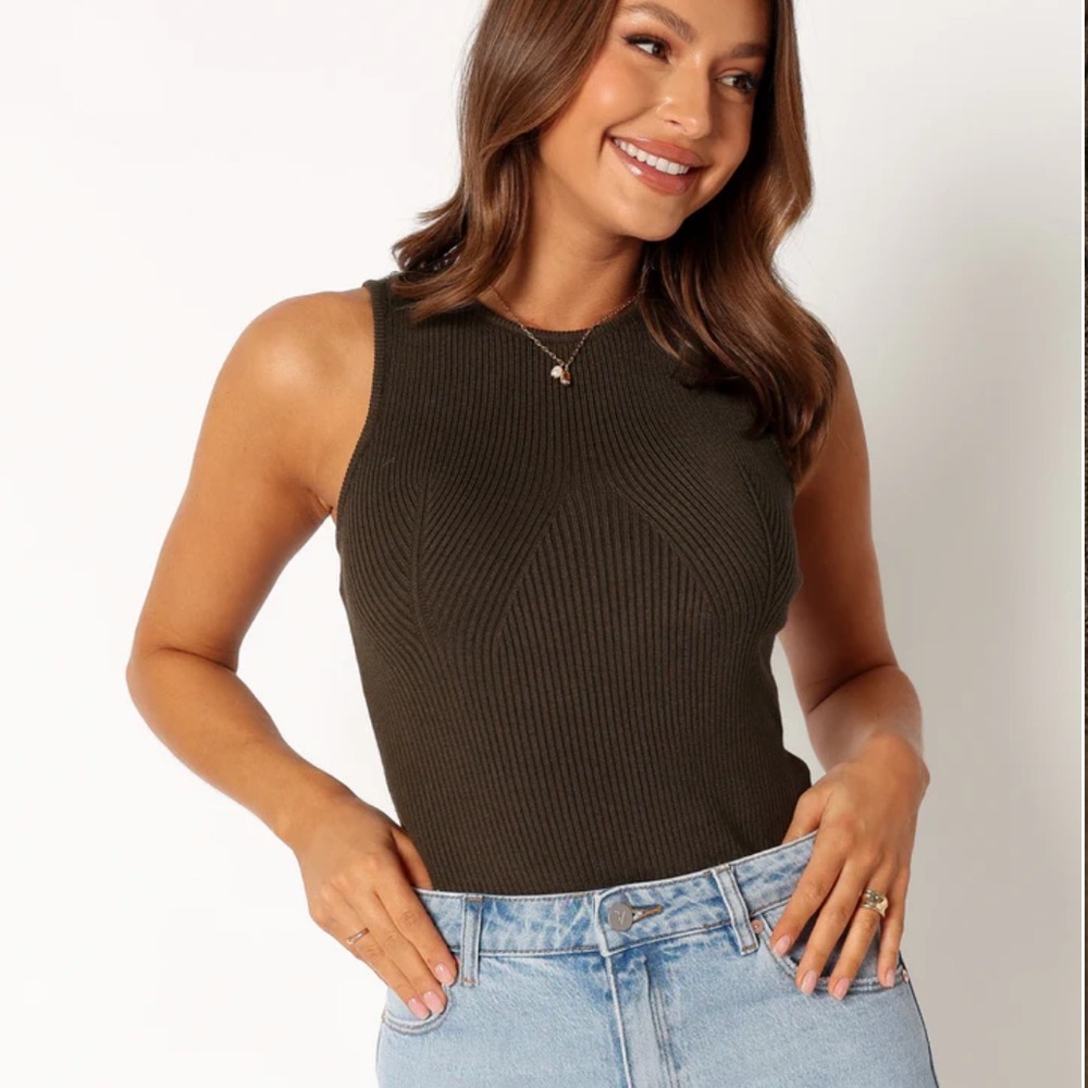 Olive Ribbed Knit Tank Top